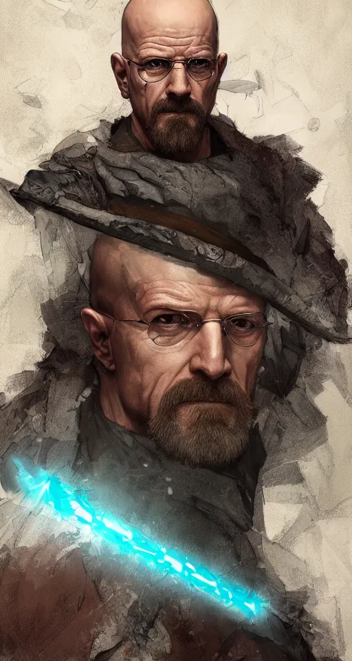Image similar to Heisenberg as Kratos, highly detailed, digital painting, artstation, concept art, smooth, sharp focus, illustration, ArtStation, art by artgerm and greg rutkowski and alphonse mucha and J. C. Leyendecker and Edmund Blair Leighton and Katsuhiro Otomo and Geof Darrow and Phil hale and Ashley wood and Ilya repin and Charlie Bowater
