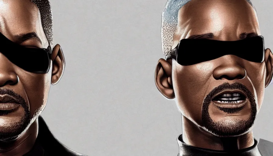 Image similar to will smith is nick fury, grey background, hyperdetailed, artstation, cgsociety, 8 k