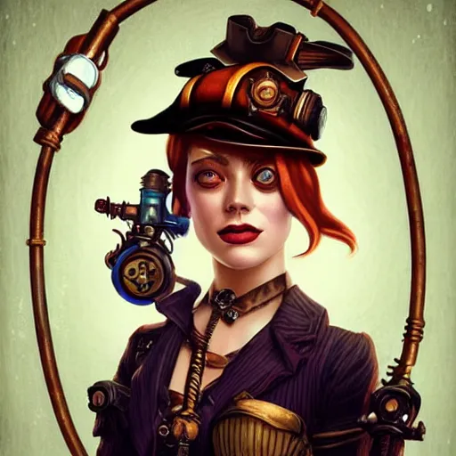 Image similar to lofi underwater bioshock steampunk pirate portrait of emma stone, pixar style, by tristan eaton stanley artgerm and tom bagshaw.