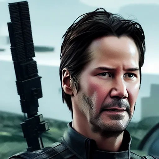 Image similar to film still of Keanu Reeves as Hawkeye in Avengers Endgame
