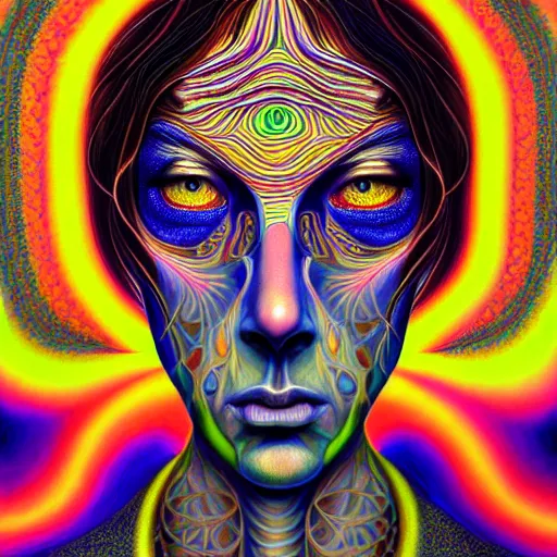 Image similar to An extremely psychedelic portrait of Alex Gray, surreal, LSD, face, detailed, intricate, elegant, lithe, highly detailed, digital painting, artstation, concept art, smooth, sharp focus, illustration