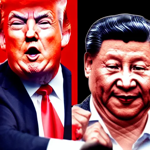 Image similar to Trump and Xi Jinping slapping each other in a boxing fight, highly detailed, hyperrealistic, photograph, 4k, artstation