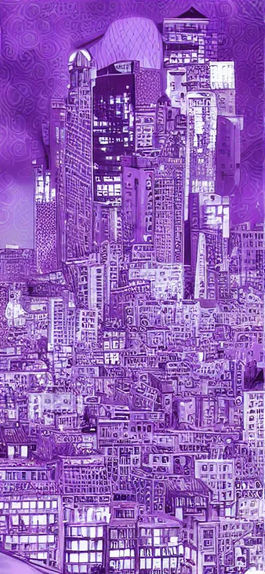 Prompt: “ white and purple city, award winning, digital art ”