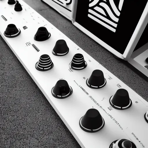 Prompt: dezeen showroom, dezeen , minimalissimo, archdaily, ignant, trending on behance, product design concept on top photo of moog synthesizer knobs, 8k, high detailed photo