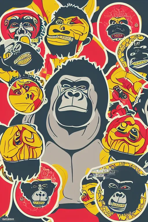 Prompt: A portrait of a gorilla that is a sumo wrestler, sticker, highly detailed, colorful, illustration, smooth and clean vector curves, no jagged lines, vector art, smooth