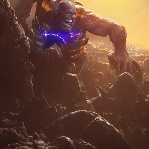 Image similar to The fall of Thanos, fine-detailed drawing by Pierre-Yves Riveau, 4k, artstation, cgsociety, detailed