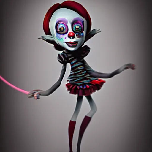 Prompt: clown girl in the style of Tim Burton, octane, unreal engine