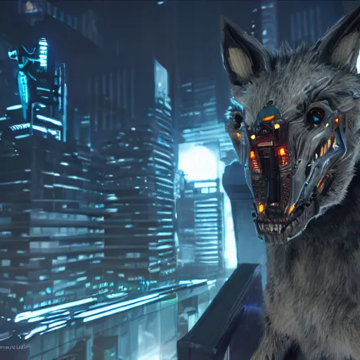 Prompt: robotic werewolf in a futuristic city, ultra detail, unreal engine, 8 k