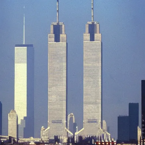 Prompt: “The TwinTowers transform into giant robots, tower B waves down at the crowd Gettyimages September 11 2001 hq ap photos CNN”