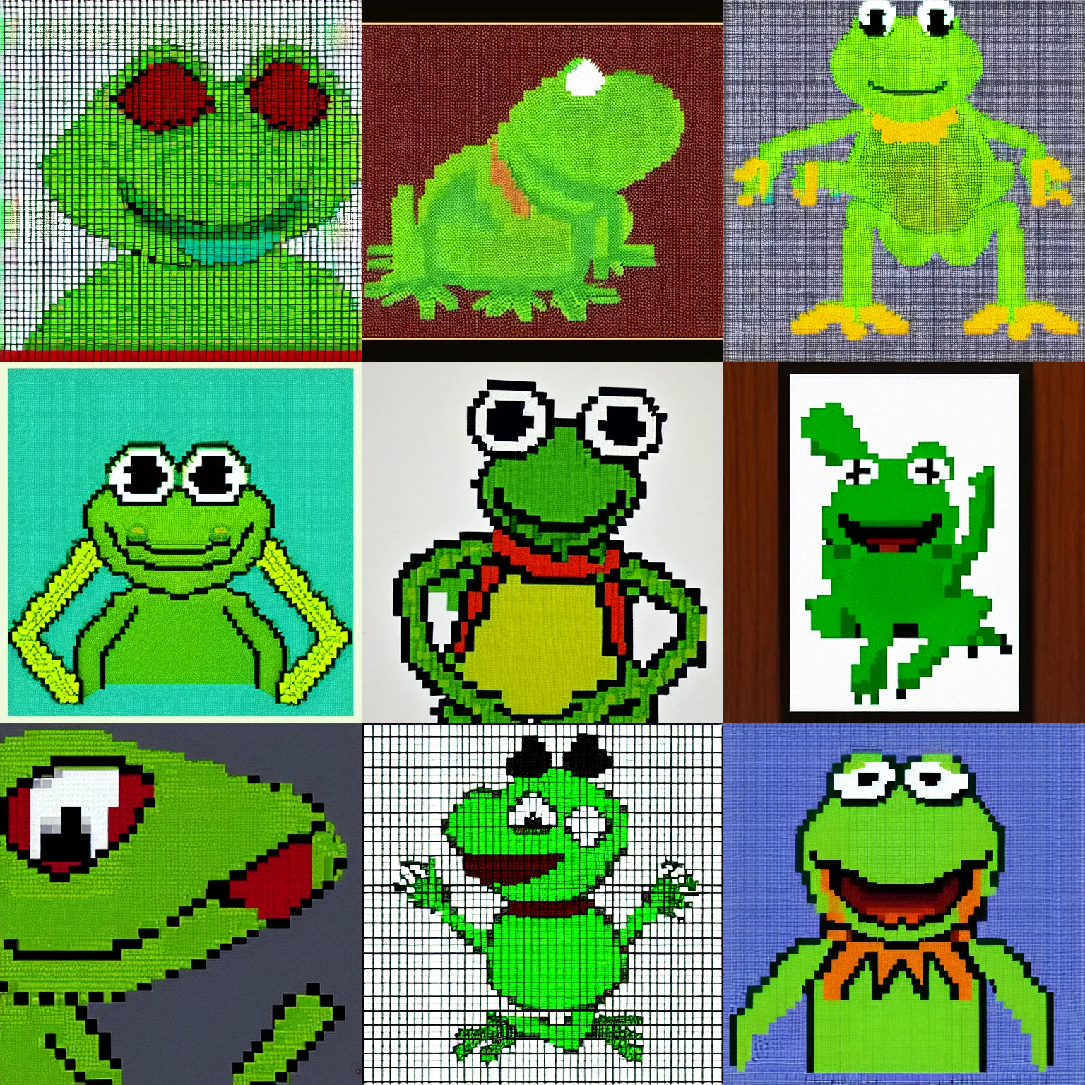 Prompt: detailed pixel art of Kermit the Frog