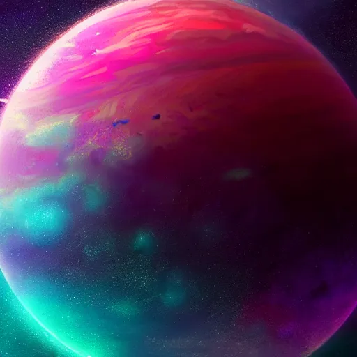 Image similar to a detailed digital painting of a marble - like planet orbiting a large purple sun in space in a sea of stars, by alena aenami, petros afshar and greg rutkowski trending on artstation, deviantart, planet, clouds, earth, exoplanet, stars, nubulae