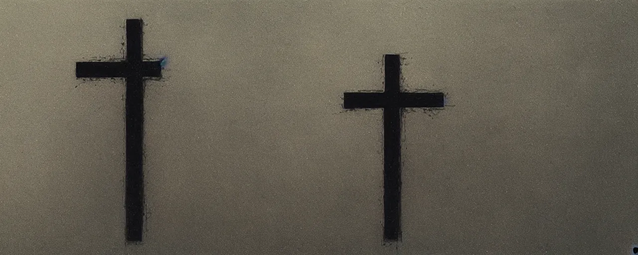 Prompt: a shiny silver cross, black minimalistic background, by Beksinski