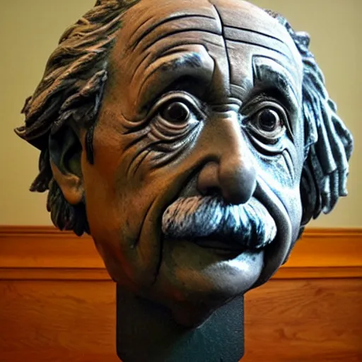 Prompt: Albert Einstein bust made of scrap metal