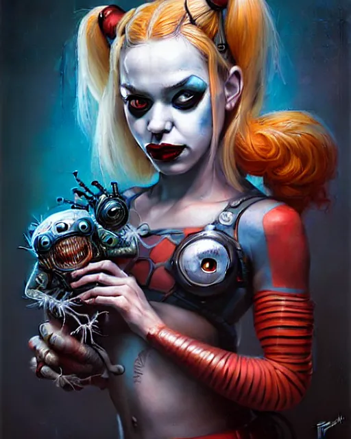 Prompt: biopunk cute spider portrait of harley quinn, disney style, by tomasz alen kopera and peter mohrbacher