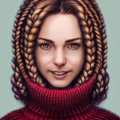 Prompt: an insanely detailed realistic depiction of beautiful jodi with brown eyes from stardew valley standing in the aisel of a supermarket wearing burgundy sweater and denim jeans, auburn hair thin french braid, weak smile, in the style of peter mohrbacher, artgerm, dramatic lighting and composition, octane render, trending on artstation, concept art 8 k