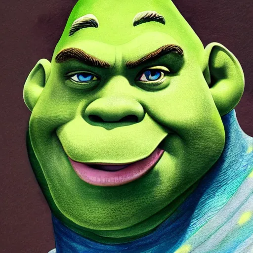 Image similar to water color art on paper, shrek portrait, highly detailed, artstation, masterpiece