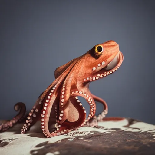 Image similar to an octopus on top of a cat, professional photography