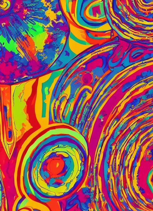 Image similar to the spirit of the psychedelic movement as a colorful poster from the sixties