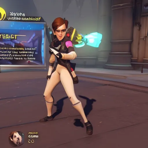 Prompt: full body Emma Watson screenshot from overwatch play of the game