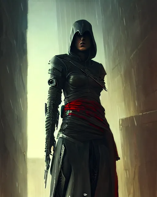 Prompt: cyberpunk assassin, cyberpunk themed armour, assassin's creed | | realistic shaded, fine details, realistic shaded lighting painting by greg rutkowski, diego gisbert llorens, magali villeneuve, artgerm, jeremy lipkin, michael garmash, rob rey