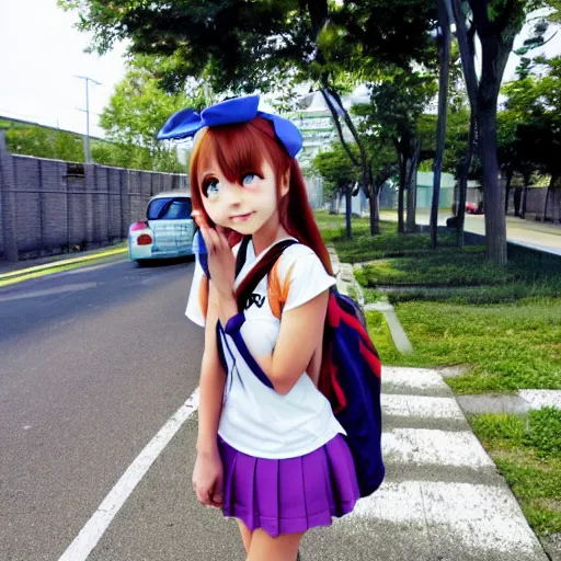 Image similar to cute anime girl going to school, a-1 pictures,