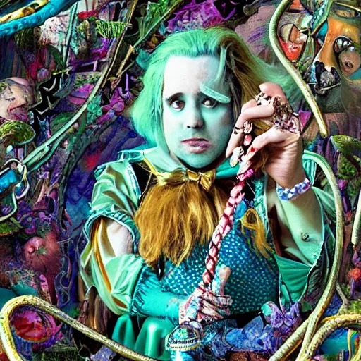 Image similar to alice in wonderland in chains, high detail