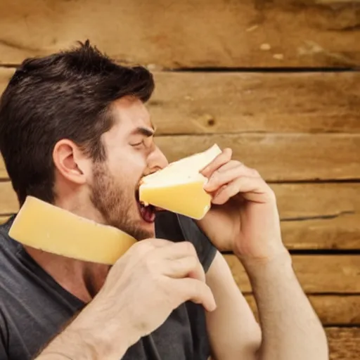 Prompt: man eating rotten cheese and enjoying it