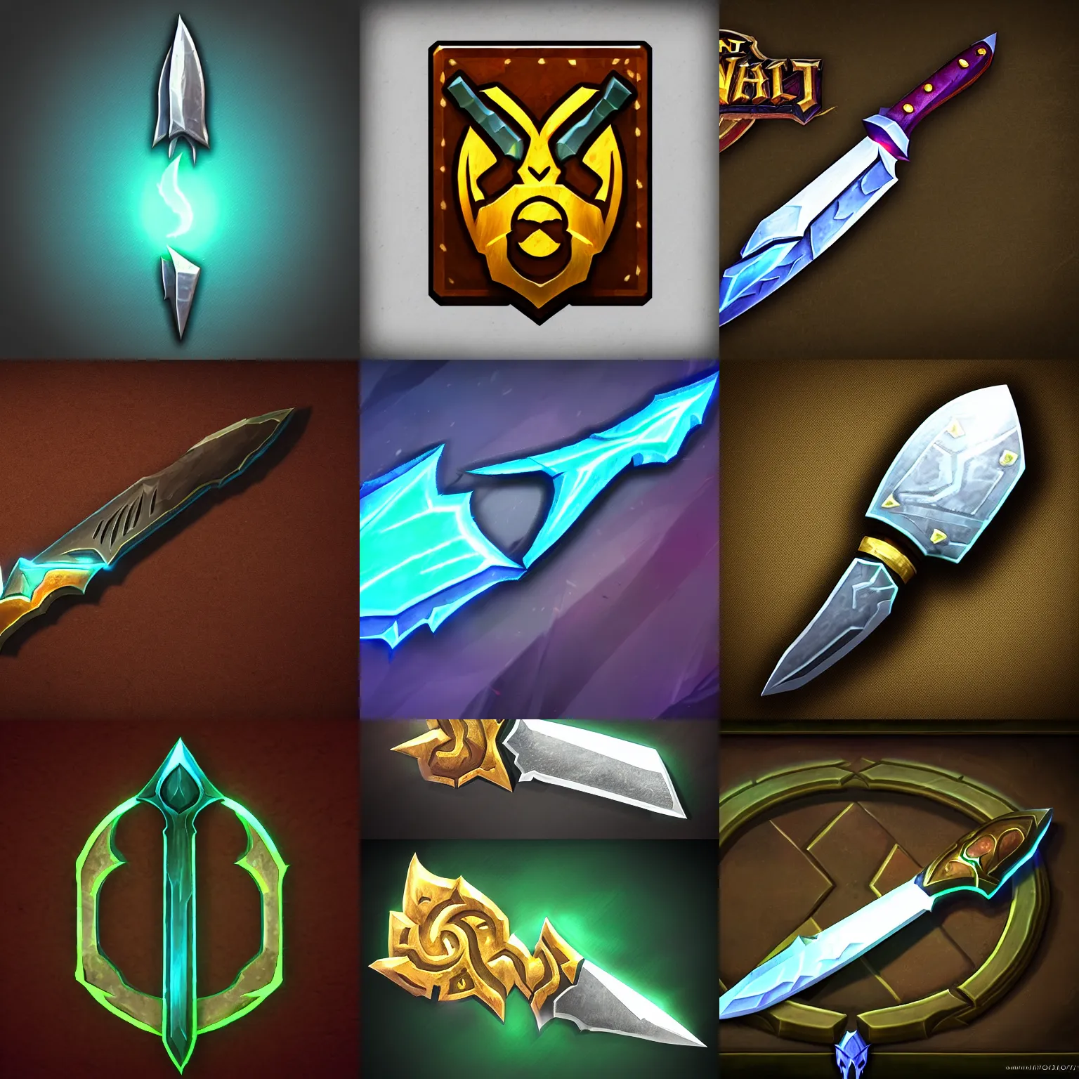 Prompt: a knife icon, league of legends inventory item, Warcraft style, outer glow, solid background, trending on artstation