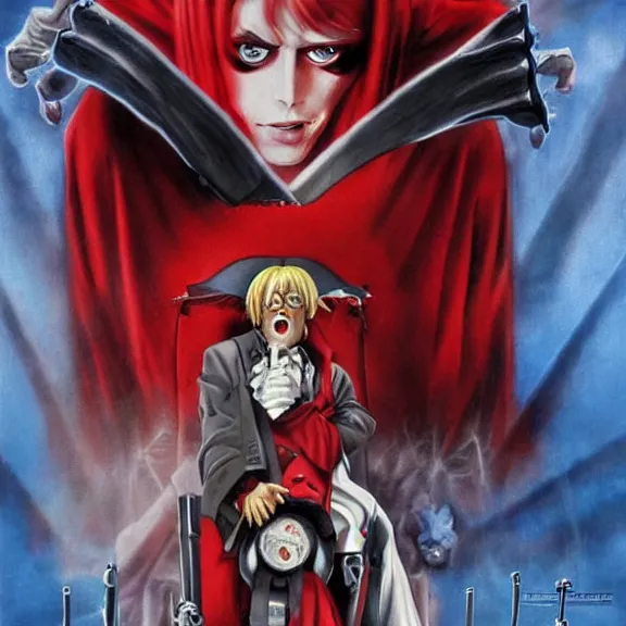 Image similar to angela merkel is alucard in hellsing, airbrush art, drew struzan illustration art, key art, movie poster