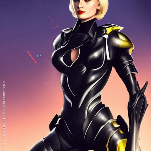 Image similar to A combination of Grace Kelly's and Ada Wong's and Ashley Greene's appearances with blonde hair wearing Interceptor's armor from Anthem, high tech, action shot, angular, full body portrait, futuristic, dramatic, fantasy, intricate, elegant, highly detailed, artstation, matte, sharp focus, 8K, art by Artgerm and Greg Rutkowski and Alphonse Mucha