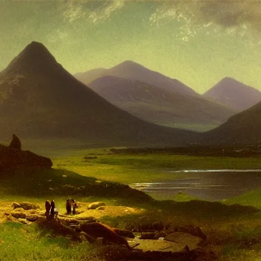 Prompt: painting of the mountains of mourne in ireland by albert bierstadt