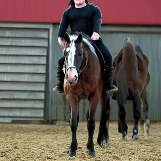 Prompt: glenn danzig working on his horse farm