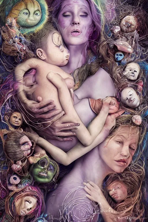 Prompt: Overwhelmingly cosmicly beautiful high quality, order now, million dollar ultra lifelike model of the feeling of motherhood in the style of Tim Burton, James Gunn, Marvel Studios, Nvidia and behance, trending on artstation, academy award winning, stunning, highly detailed visual masterpiece. Motherhood is universal. This piece is timeless appeal, almost indescribable due to its complexity and the sheer bravery of the artist for illustrating its complex form.