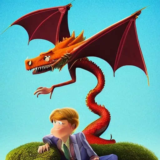 Image similar to a gentleman dragon as a pixar movie, detailed