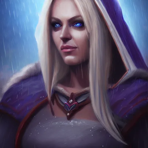 Prompt: ( hyperrealist portrait of sylvanas windrunner on a blue planet where it rains. ) by noah bradley, photorealistic, dynamic lighting, beautiful, trending on artstation, wallpaper, dream, 4 k, award winning, lovely pastel colors, ethereal, elegant, cute face, handsome girl, perfect factions