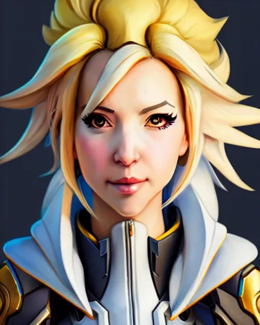 Image similar to mercy from overwatch, character portrait, portrait, close up, concept art, intricate details, highly detailed, in the style of moebius