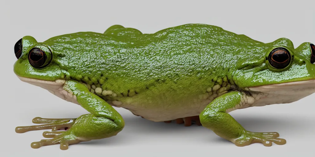 Prompt: frog dissected on to white cardboard, octane render