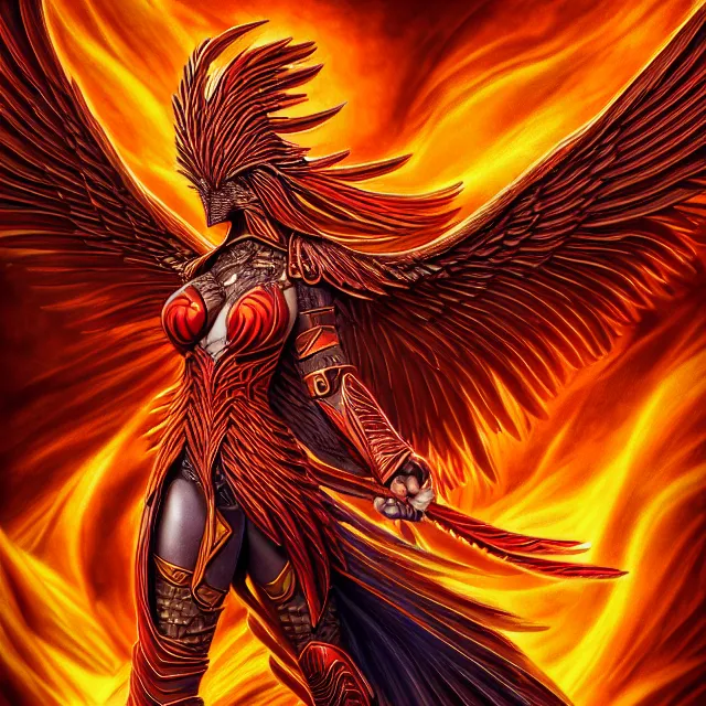 Image similar to phoenix warrior, artgerm, highly detailed, 8 k, hdr, close up, smooth, sharp focus, high resolution, award - winning photo