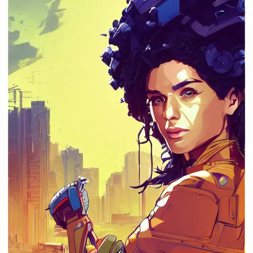 Image similar to a portrait of a stunning beautiful elite jessica jones gundam pilot, with an intricate, detailed, urban inspired hiphop afro futuristic helmet, vector behance hd jesper ejsing, rhads, makoto shinkai, lois van baarle, ilya kuvshinov, rossdraws, hd, 3 2 k, ilya kuvshinov, gustav klimt