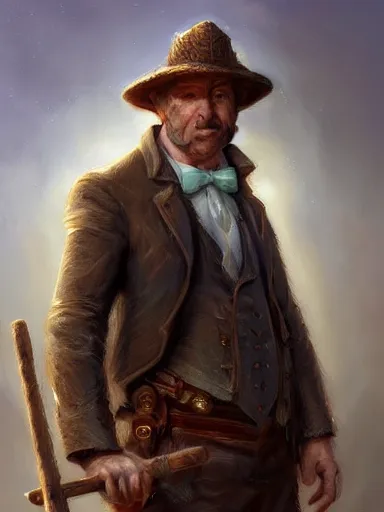 Image similar to a handsome man, holding a adorned cane. walking in a rural area. intricate, elegant, highly detailed, digital painting, artstation, concept art, sharp focus, illustration, by justin gerard and artgerm, 8 k