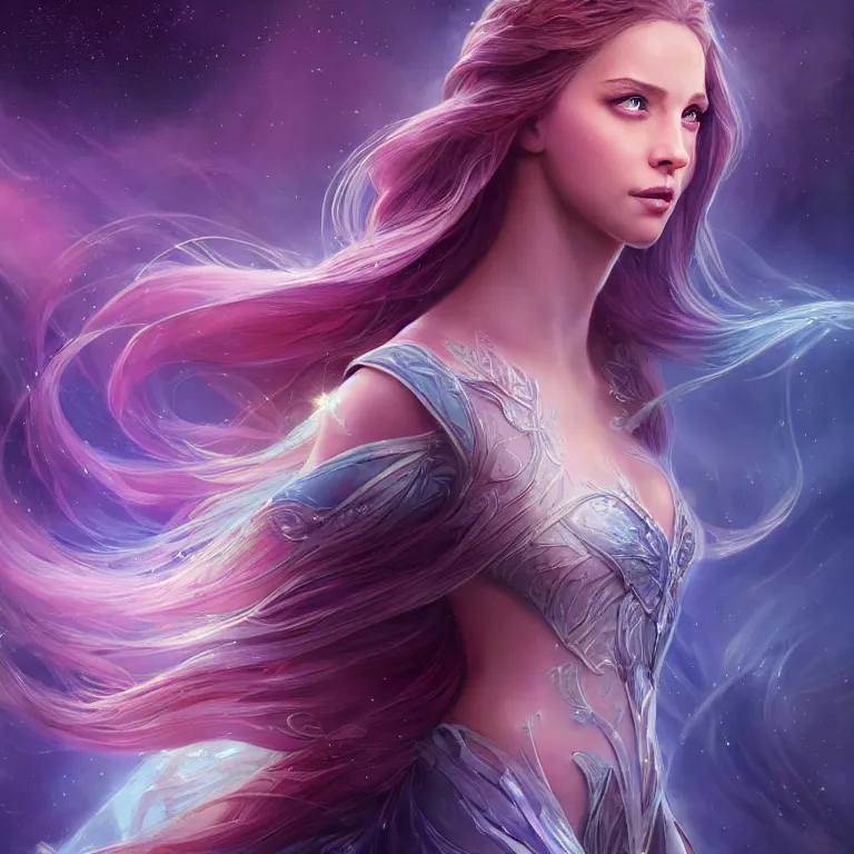 Prompt: beautiful cinematic fantasy poster, a long shot of a beautiful princess like a disney princess hybrid with flowing illuminated hair, beautiful glowing galaxy eyes, full subject in frame, wideshot ultrawide angle epic scale, hybrid from The Elden Ring and art direction by Darius Zawadzki ;by artgerm; wayne reynolds art station, coherent body and limbs; cinematic quality character render; low angle; ultra high quality model; production quality cinema model;