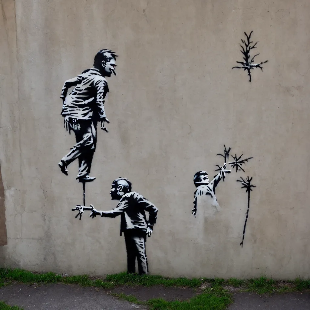 Image similar to wall with famous banksy graffiti