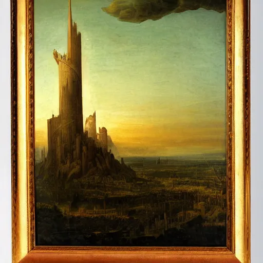 Image similar to a painting of the tower of babel, in the style of caspar david friedrich