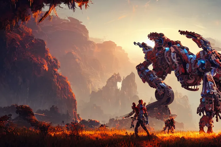 Image similar to thunderjaw machine mecanical creature robot of horizon forbidden west horizon zero dawn radiating a glowing aura global illumination ray tracing hdr fanart arstation by ian pesty and alena aenami artworks in 4 k