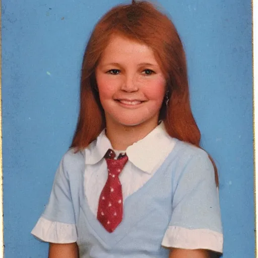 Prompt: tacky school portrait from the 70s, dusty old photo,