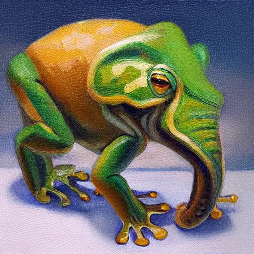 Image similar to frog - elephant creature, oil painting