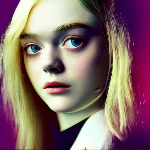 Prompt: glitch art of Elle Fanning, VHS. 8K. Extremely detailed.