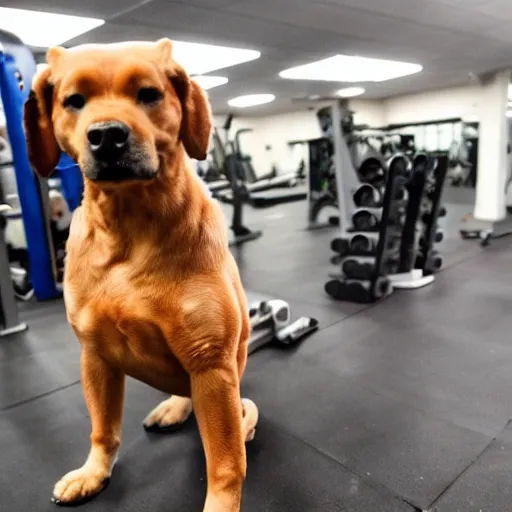 Prompt: mirror selfie of a muscular dog, gym dog