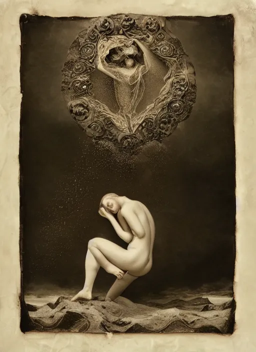 Image similar to old wetplate birth of venus, fractal, intricate, elegant, highly detailed, parallax, leica, medium format, subsurface scattering, by jheronimus bosch and greg rutkowski and richard avedon