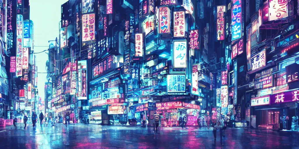 Image similar to Intricate cyborgs on a cyberpunk Tokyo street with neon signs in Japanese. 80-s sci-fi, 8K, Highly Detailed, ArtStation. C 11.0